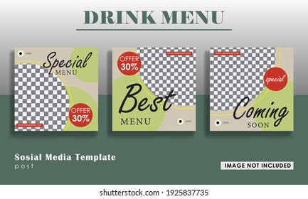 Editable Post Template Social Media Banners For Digital Marketing. Drink Menu Promotion  Stories.