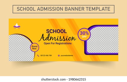 Editable Post Template Social Media Banners. School admission banner template for junior and senior high school.