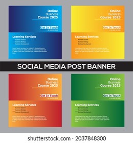 Plantilla de publicación editable Banners de medios sociales para cursos en línea. Moda de promoción de marca. Historias. Streaming. Ilustración vectorial - Vector. 
Plantilla de banner de medios sociales