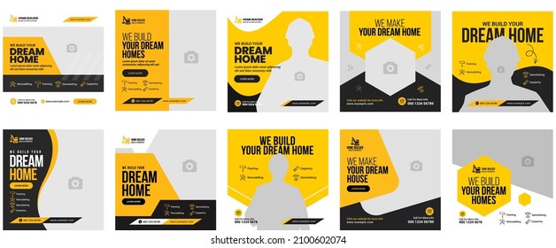 Editable Post Template Social Media Banners for Digital Marketing. Promotion Brand Construction business social media post 