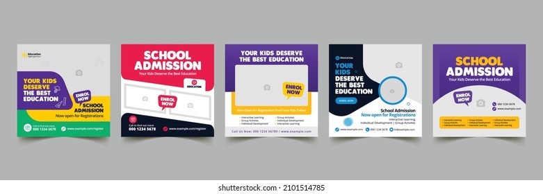 Editable Post Template Social Media Banners for school education business. Promotion admission for Digital Marketing Stories