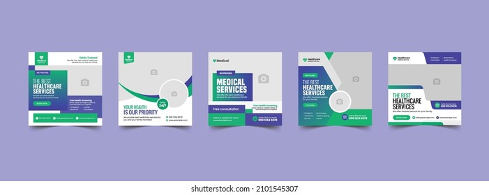 Editable Post Template Social Media Banners For Medical Healthcare Business. Easy To Use In Digital Marketing Corporate Posts, Promotion Designs. Social Media Post Template.