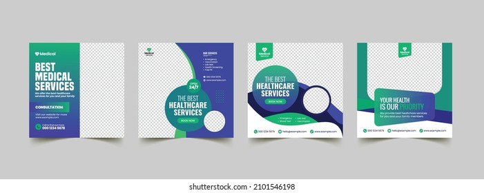 Editable Post Template Social Media Banners for Medical healthcare Digital Marketing business. Promotion hospital company. Stories. Streaming.