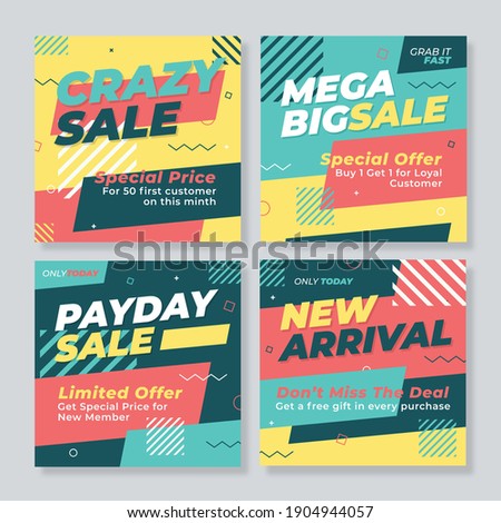 Editable Post Template Social Media Banners for Digital Marketing. Yellow and green background color. Vector Illustration