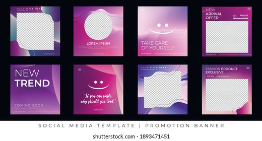 Plantillas editables para anuncios en medios sociales, Banner publicitario, Banner promocional, contenido en medios sociales con color degradado. tema colorido