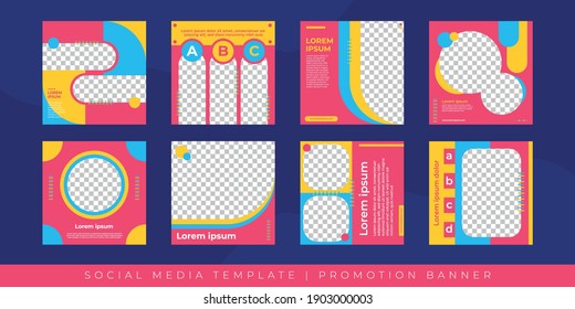 Editable post templates for social media ads. web ad design promotion banner with yellow, blue and pink colors theme