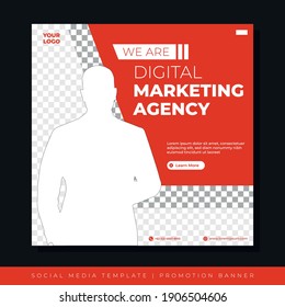 Editable post templates for social media ads, digital marketing agency, web ad design promotion banner with orange and white colors theme
