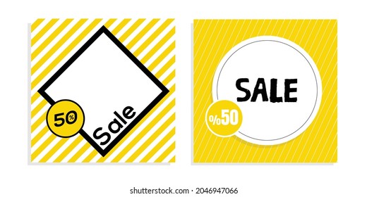 Plantillas de publicación editables para anuncios de medios sociales y anuncios de banners Web para la promoción de productos. con un diseño minimalista en amarillo, blanco y negro. Perfecto para la promoción de su producto.