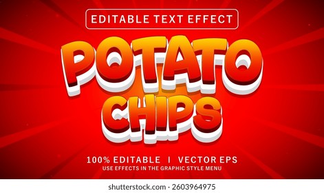 editable potato chips 3d vector text effect with modern style design