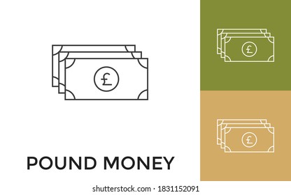 Editable Pound Money Thin Line Icon with Title. Useful For Mobile Application, Website, Software and Print Media.