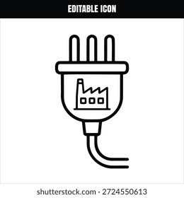 Editable Power Plug with Factory Icon – Minimal Line Vector