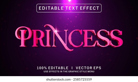 editable princess 3d vector text effect with modern style design