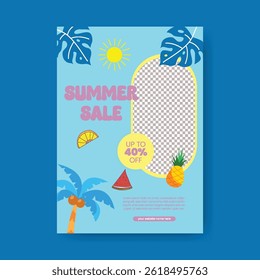 Editable print flyer or poster for summer sale, tropical summer beach pool party a4 size vertical poster design with tropical summer vector background, summer Holiday and tour poster or flyer design