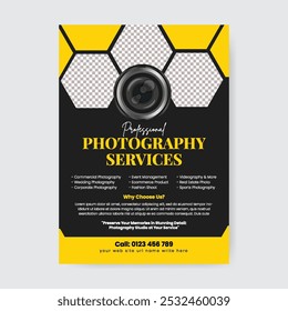 Plantilla editable del volante o del cartel para el volante profesional de la Fotografía del acontecimiento de la boda de la Fotografía, diseño de la sesión de fotos de la moda, volante del taller de la fotografía del producto, diseño de la cubierta del folleto