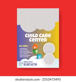 Editable print flyer or poster template for kindergarten and nursery pre school design, Childcare center and babysitter print flyer or poster, leaflet, brochure cover template design