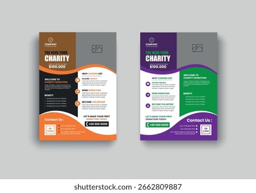 Folleto impreso editable o Plantilla de póster para eventos de recaudación de fondos de caridad, adecuado para fundaciones de caridad y conceptos de donación, diseñado para ONG.