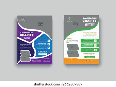 Editable print flyer or poster template for charity fundraising events, suitable for charity foundations and donation concepts, designed for NGO.