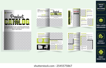 Editable product catalog template with placeholders, organized layers, and print-ready files for showcasing product collections and promotions.