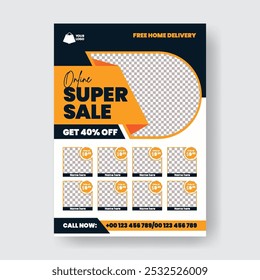 Promoção de venda de produto editável folheto de impressão ou modelo de cartaz, design de catálogo de produtos, menu Preço, folheto de venda de supermercado, 
cartaz de venda de supermercado e oferta especial desconto projeto folheto promocional