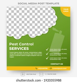 Editable promotion banner template. Pest control social media post design. Suitable for social media, flyers, banners, and web ads. Flat design vector with photo collage.