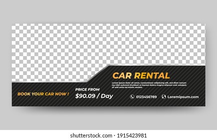 Editable promotional banner design template. Car rental banner with striped texture background. Suitable for cover, flyers, banner, and web ads. Flat design vector with photo collage