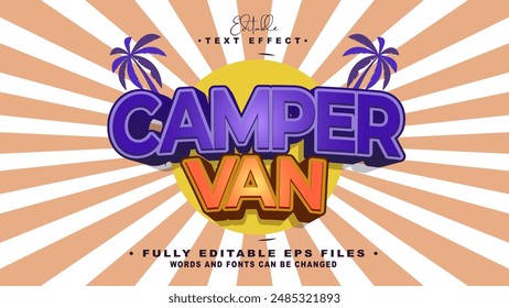 efecto de texto de la camioneta camper púrpura editable.logotipo de tifografía