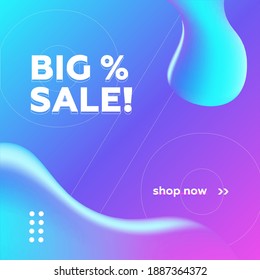 Editable Purple Fluid square banner template. Endless Feed. Gradient Abstract Liquid Background. Social media, internet ads, sale marketing promo. Vector 10 EPS.