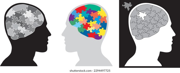 cerebro de rompecabezas editable, ilustración vectorial