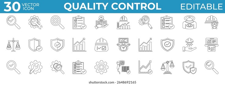 Ícones editáveis de controle de qualidade para indústria, auditoria e conformidade

