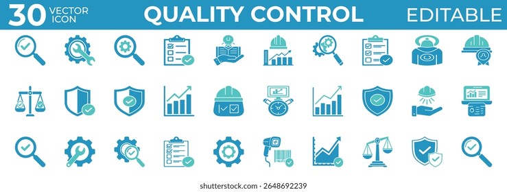 Bearbeitbare Qualitätskontrollsymbole für Industrie, Audit und Compliance

