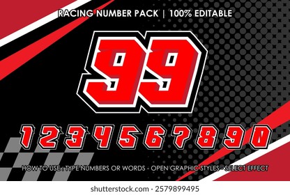 Editable Racing Number Set Text Effect
