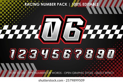 Editable Racing Number Set Text Effect