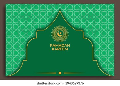 Editable ramadan kareem template green background. Great vector for web, social media, greeting cards, Islamic invitations etc.