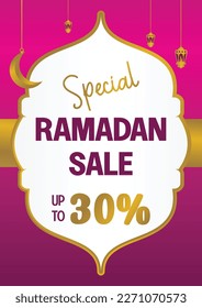 Bearbeitbare Ramadan-Verkaufsposter-Vorlage. mit dem Mond und den goldenen Laternen. Design für Social Media und Web. Vektorgrafik