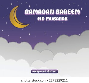Editable Ramadan sale poster template. with paper-cut ornaments, moon and stars. Design for social media and web. Vector illustration