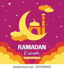 Editable Ramadan sale poster template. with paper cut ornaments, mosque, moon and stars. Design for social media and web. Vector illustration