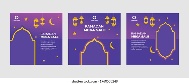 Editable publicación de Ramadán en medios sociales plantilla de fondo moderno. Banner promocional de la web para el post de Ramadán. anuncios de venta de fondo editable y promoción de descuento Ramadán 
