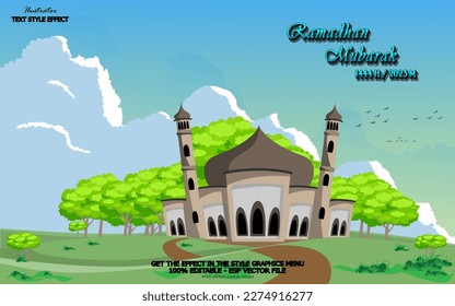 Editable ramadhan mubarak vector text effect 