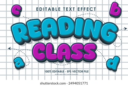 Editable Reading Class 3D Text Effect. Perfect for Back to School themed designs.