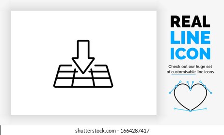 icono de línea real editable una flecha apuntando hacia abajo en una ubicación para una propuesta de negocio en un mapa estratégico para posicionar los valores centrales de la empresa en líneas negras modernas y limpias en un fondo blanco