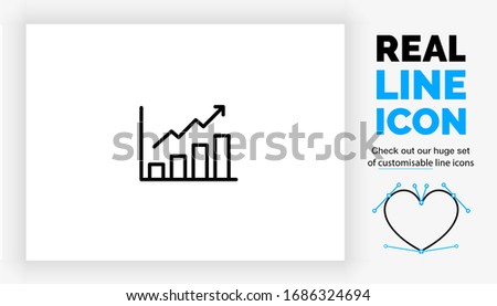 Editable real line icon of a graph showing positive financial result in the stock market with a bar graph and a arrow point upwards in modern black lines on a clean white background as a eps vector