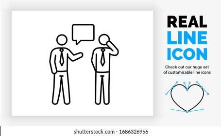 Editable Real Line Icon Of Infographic Stick Figure People In A Corporate Design Style Wearing A Suit With Tie In Full Body Length View In Modern Black Lines On A Clean White Background In Eps Vector