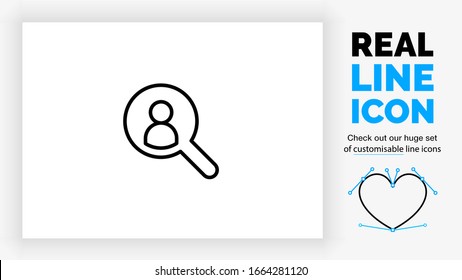editable real line icon of a magnifying glass search symbol for a employee or person as a detective 