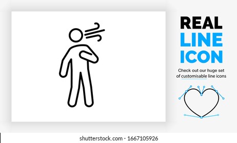 Editable Real Line Icon Of A Outline Stick Figure Having Trouble Breathing Gasping For Air And Blow Out Black Lines In A Modern And Clean Design On A White Background