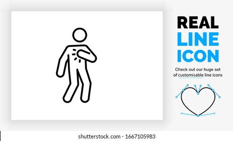 Editable Real Line Icon Of A Outline Stick Figure Having A Heart Attack An Grasping For The Pain In His Chest In Black Clean And Modern Lines On A White Background