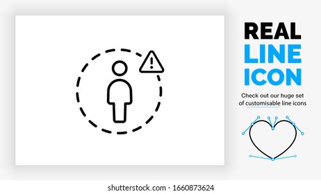 editable real line icon of a person in quarantine to prevent infection by disease like corona in a black rounded lines vector style on a white background 