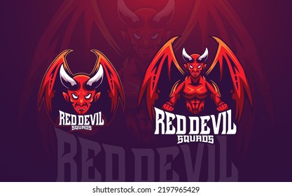 Editable red devil mascot logo template