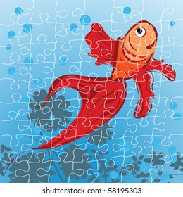 Editable red fish puzzle, grouped objects