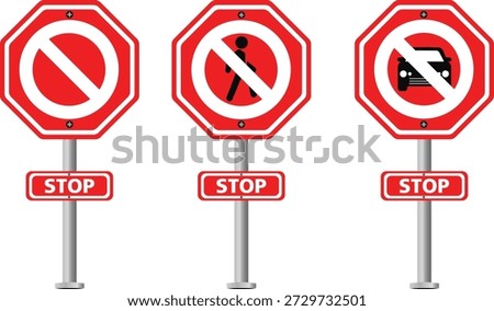 Editable Red Stop and Prohibition Traffic Signs Set on White Background Vector Design For Use.