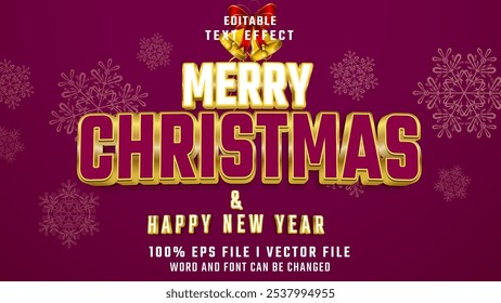 editável vermelho branco e ouro alegre natal texto effect.typhography logotipo